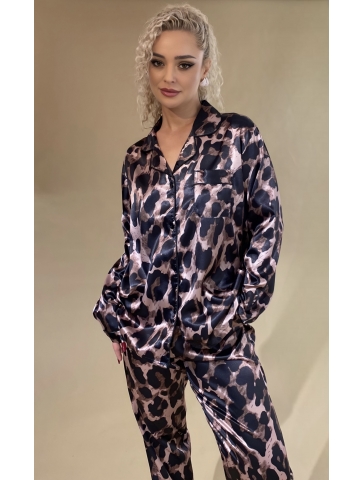 Pijama din saten, animal print 01