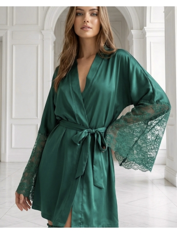 Halat din saten cu maneci din dantela 11, verde