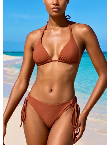 Costum de baie cu slip brazilian reglabil 03, maro