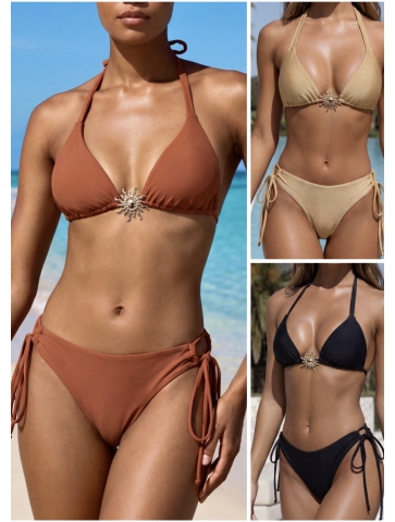 Costum de baie cu slip brazilian reglabil si brosa...